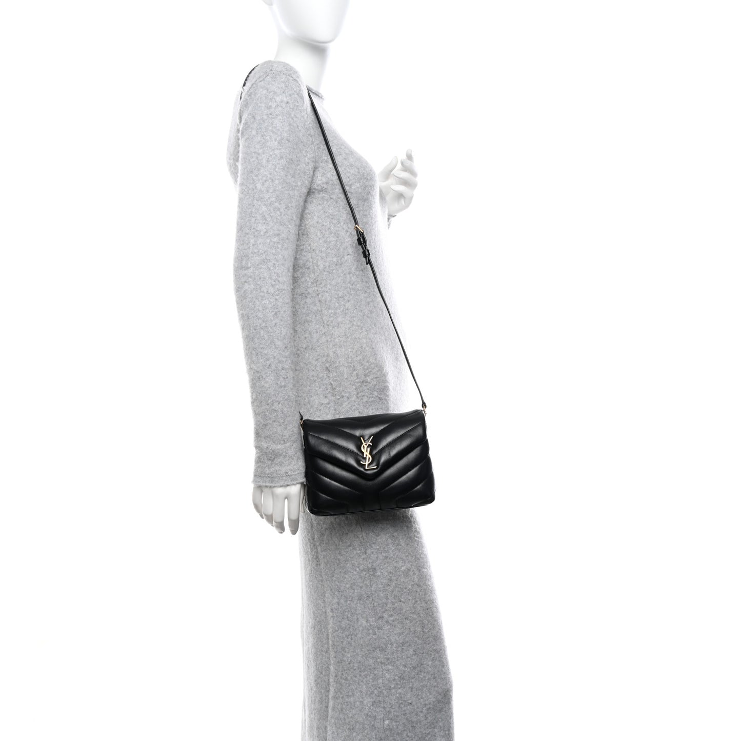 Calfskin Y Quilted Monogram Toy Loulou Crossbody Bag Black