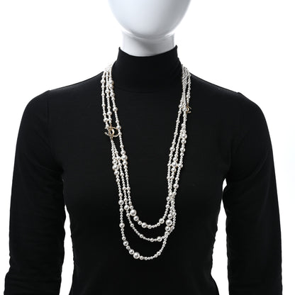 Chanel Graduated Pearl Crystal CC Multi Strand Necklace Gold 2 of 5
