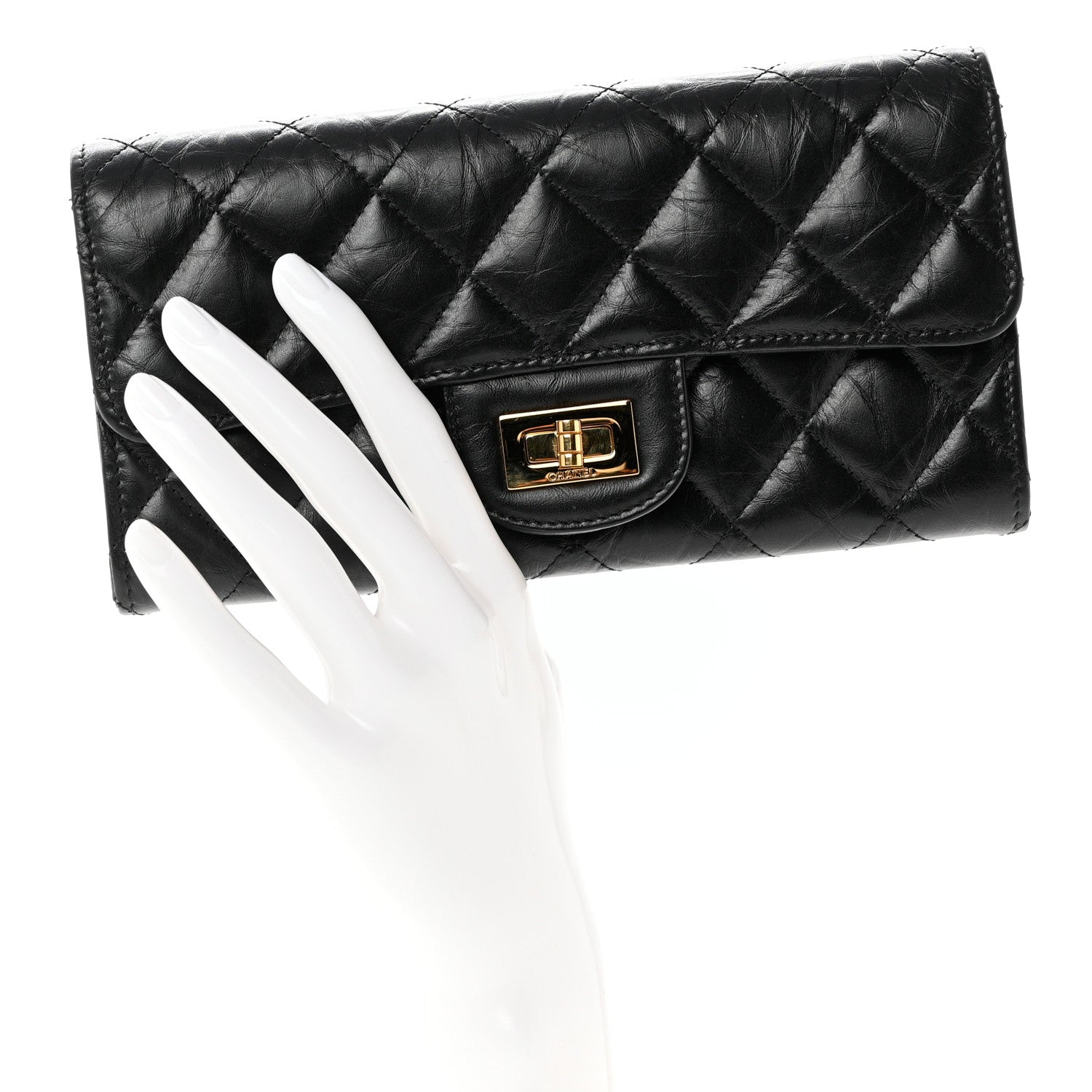 Chanel Crumpled Calfskin Quilted Large Reissue Gusset Flap Wallet Black 2 of 9