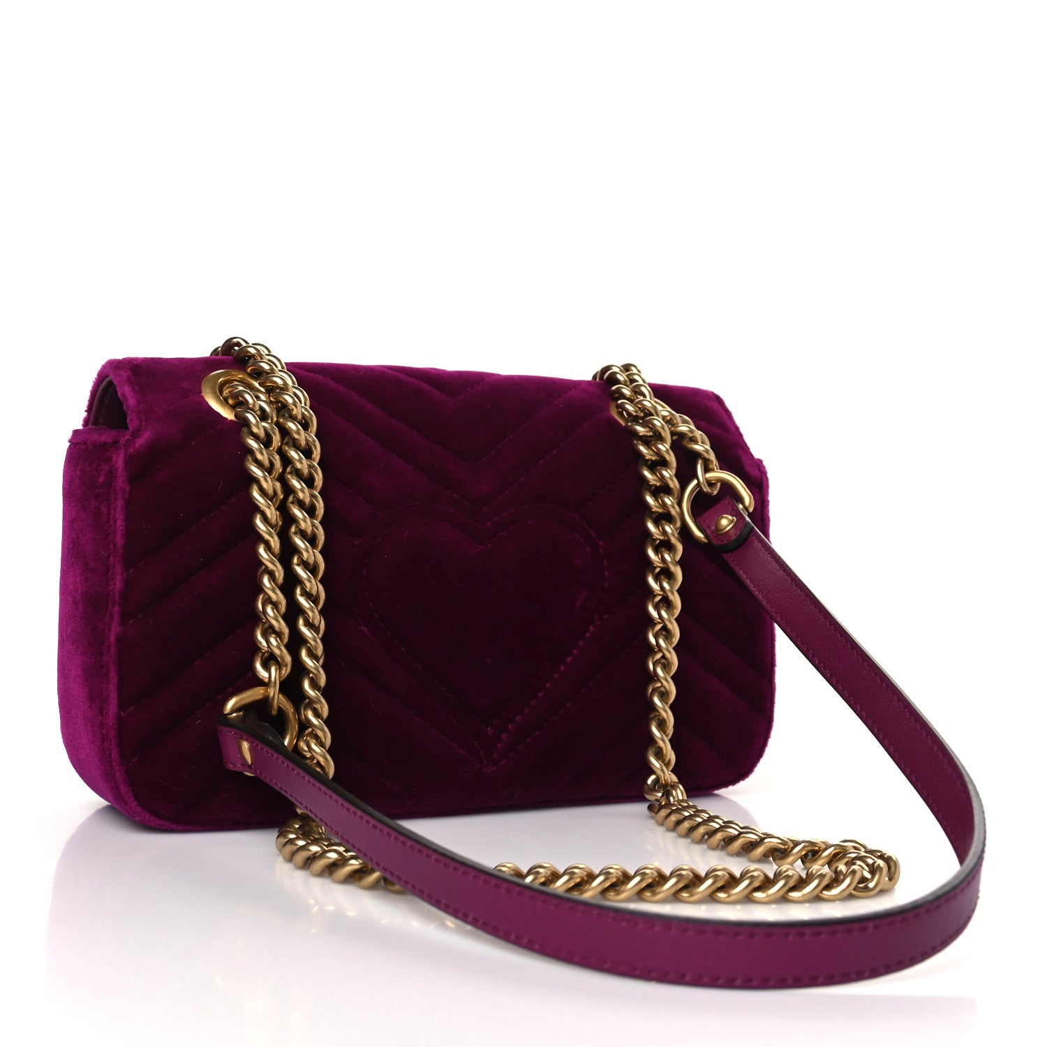 Gucci Velvet Matelasse Mini GG Marmont Shoulder Bag Fuchsia Violet Cyclamen 3 of 10