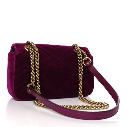 Gucci Velvet Matelasse Mini GG Marmont Shoulder Bag Fuchsia Violet Cyclamen 3 of 10