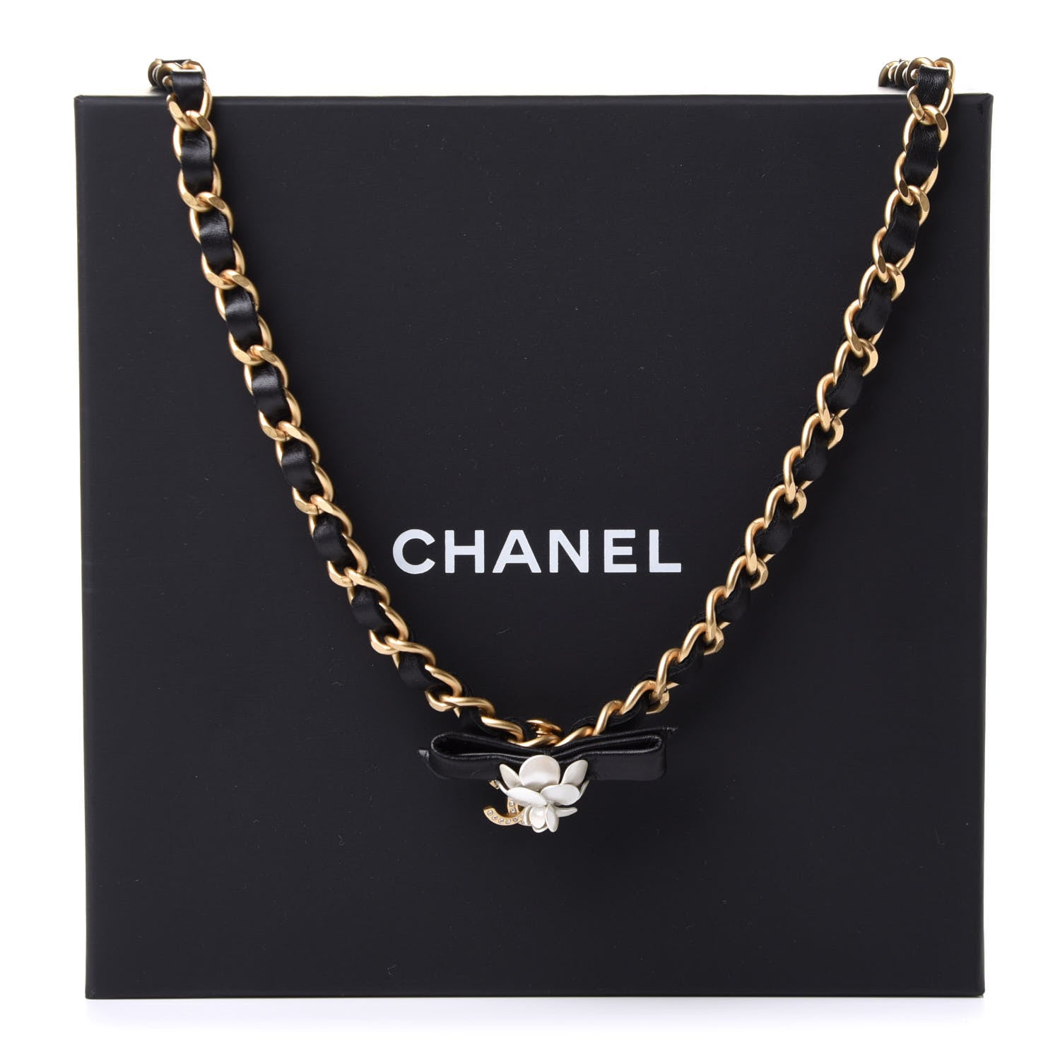 Chanel Calfskin Crystal Chain Camellia Belt 85 Black Gold 5 of 5