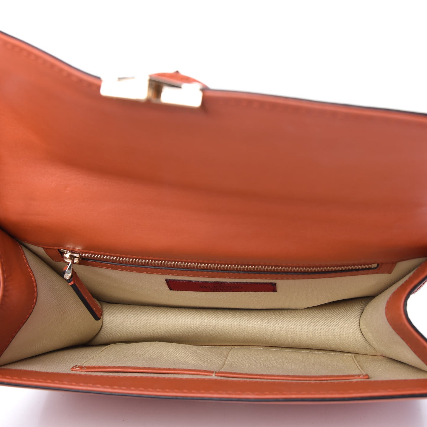 Vitello Medium Glam Lock Rockstud Flap Bag Orange