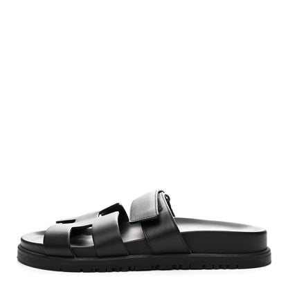 Hermes Calfskin Womens Chypre Sandals 36.5 Black 1 of 9