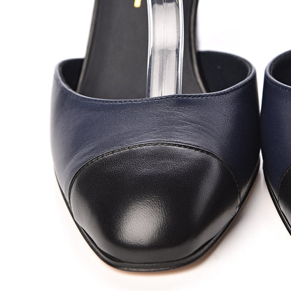 Chanel Lambskin Cap Toe CC Ankle Strap Pumps 37 Navy Black 11 of 13
