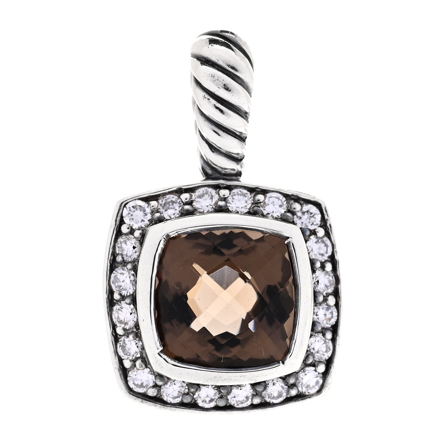 David Yurman Sterling Silver Diamond Smoky Quartz 7mm Petite Albion Pendant 1 of 4