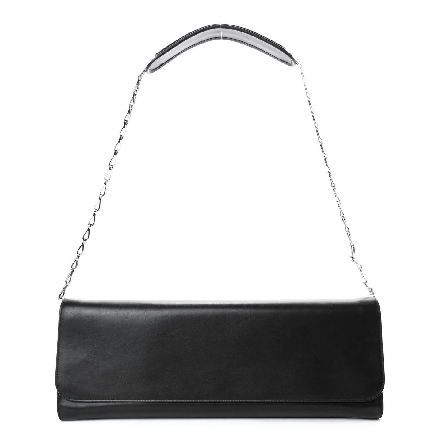 Calfskin Oversized Clutch With Chain Black