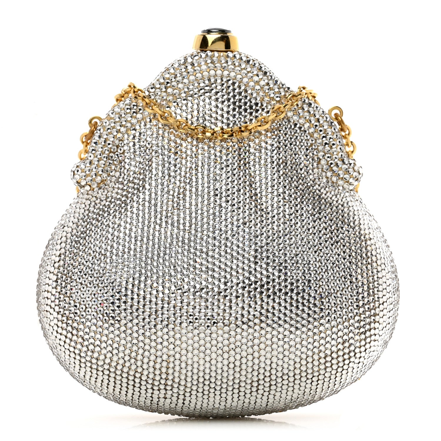 Judith Leiber Swarovski Crystal Chatelaine Minaudiere Clutch Silver Gold 1 of 12