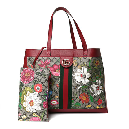 Gucci GG Supreme Monogram Flora Web Large Ophidia Tote Red 1 of 19