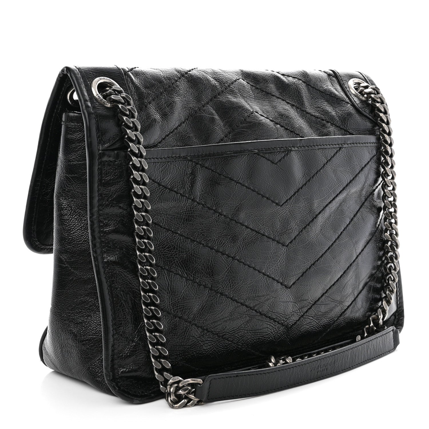 Saint Laurent Crinkled Calfskin Matelasse Monogram Medium Niki Chain Satchel Black 3 of 12