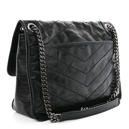 Saint Laurent Crinkled Calfskin Matelasse Monogram Medium Niki Chain Satchel Black 3 of 12