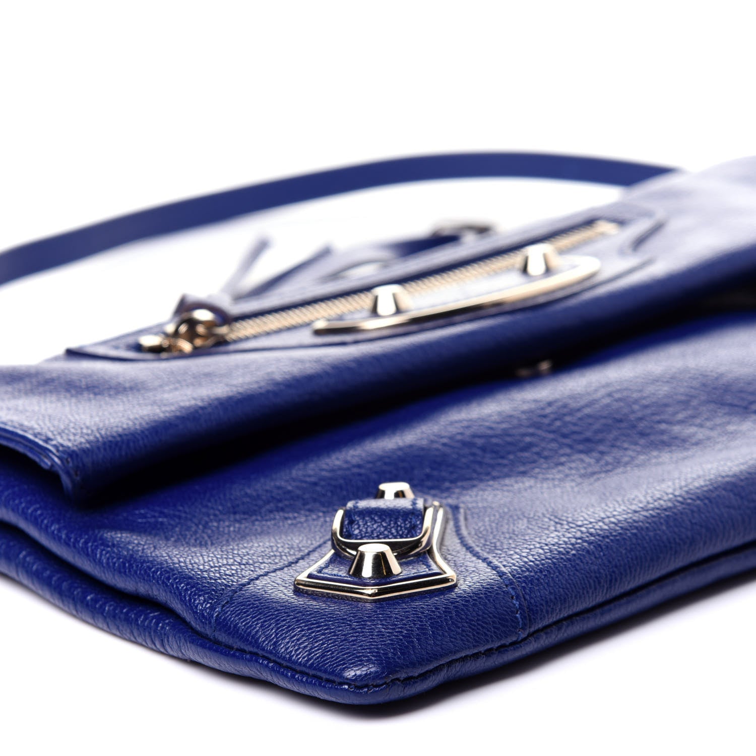 Balenciaga Chevre Gold Metallic Edge Hardware Envelope Clutch Bleu Roi 9 of 11