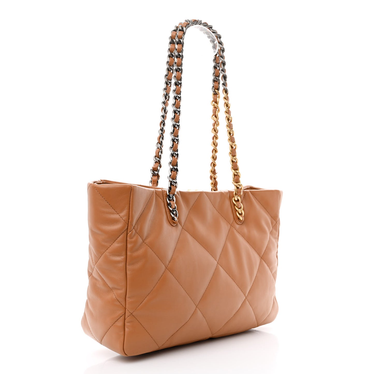 Lambskin Quilted Chanel 19 East West Shopping Bag Brown