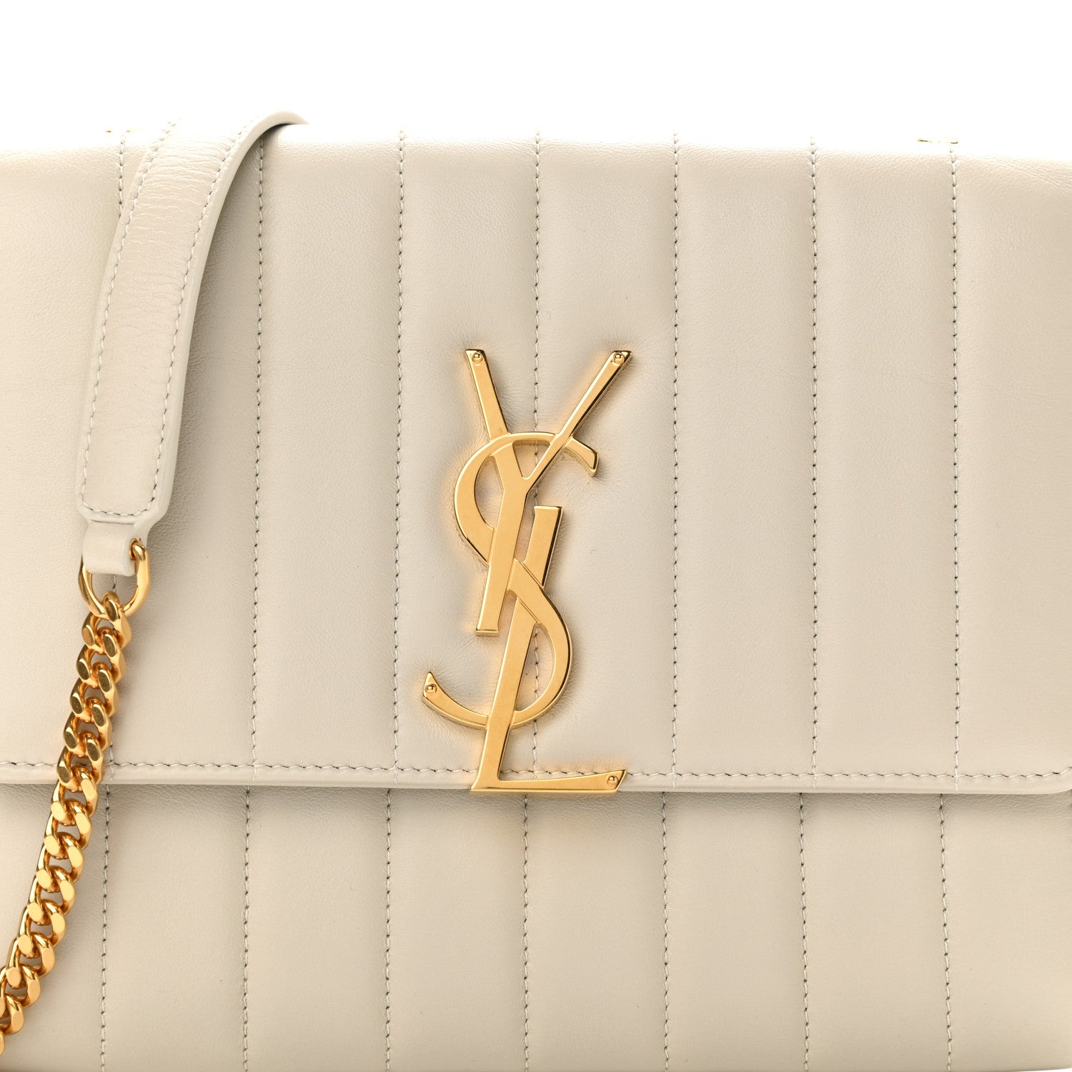 Saint Laurent Lambskin Matelasse Monogram Vicky Chain Wallet Off White 7 of 11