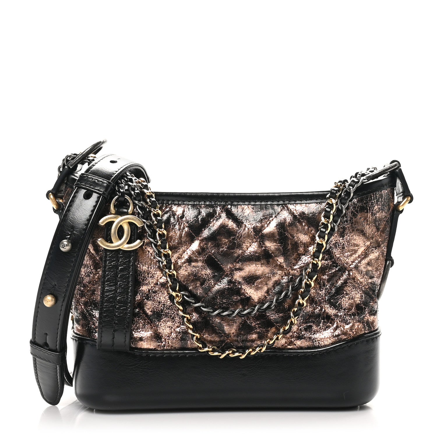 Chanel Metallic Crumpled Goatskin Quilted Small Gabrielle Hobo Black Rose Gold 1 of 11