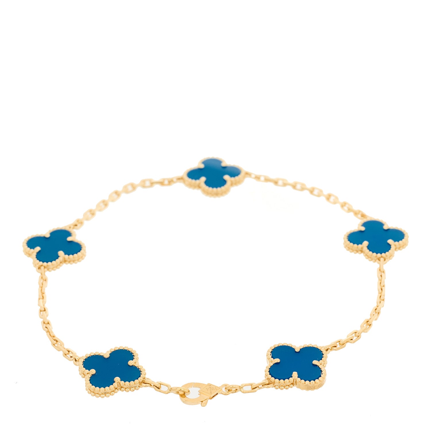 Van Cleef & Arpels 18K Yellow Gold Blue Agate 5 Motifs Vintage Alhambra Bracelet 2 of 5