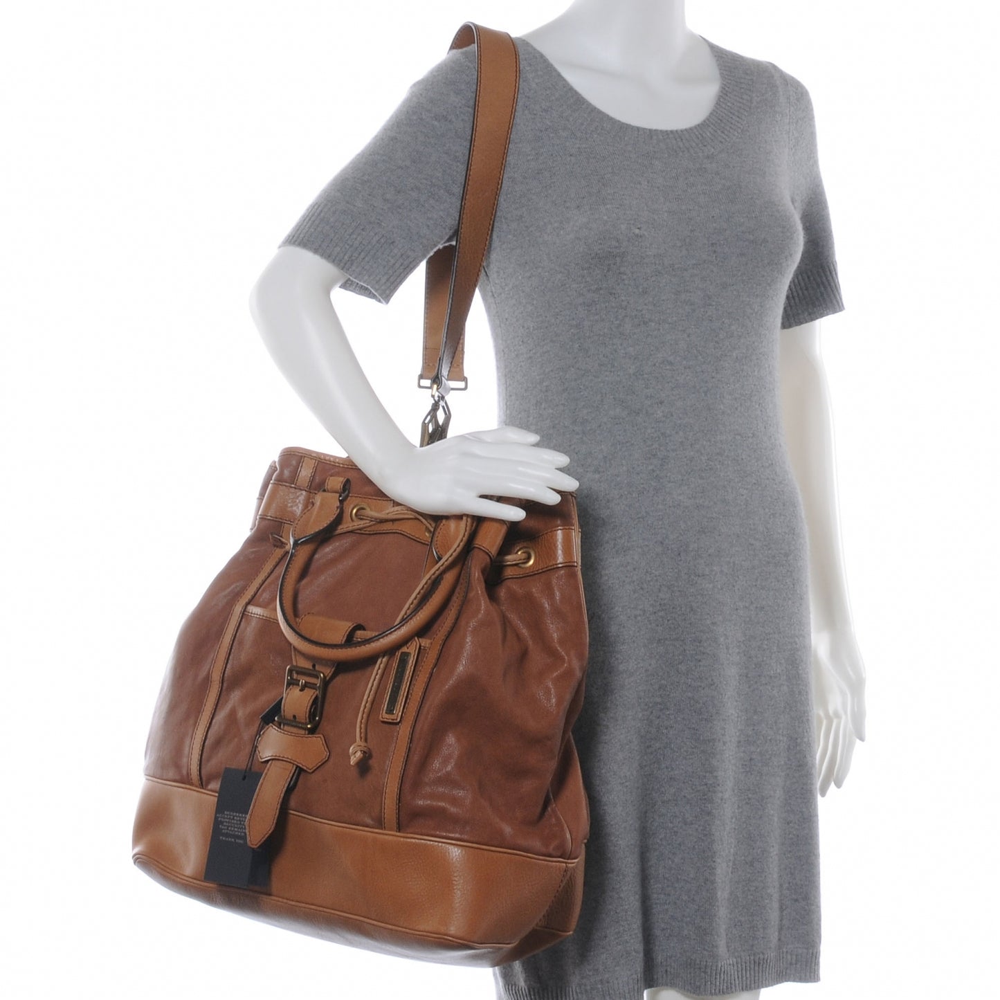 Leather Large Drawstring Tote Light Brown