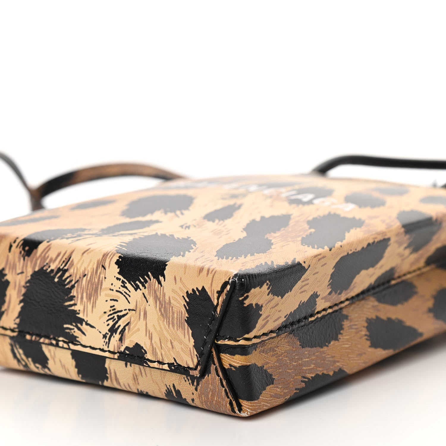 Balenciaga Smooth Calfskin Leopard Print Logo Shopping Phone Holder Bag Beige Black 10 of 10
