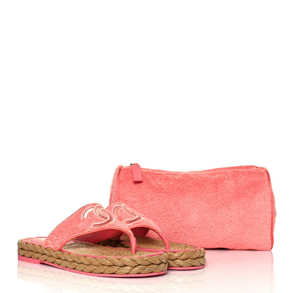 Chanel Terry Cloth Raffia CC Logo Thong Sandals 39 Pink 9 of 9