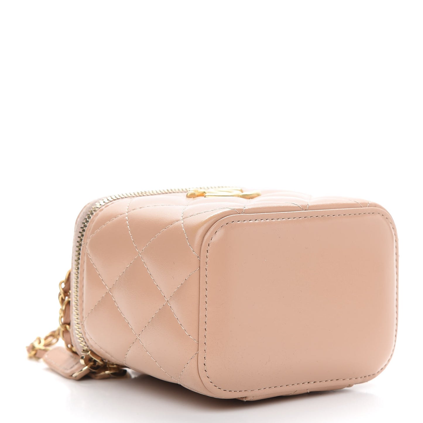 Calfskin Quilted Mini Perfect Fit Vanity Case With Chain Beige