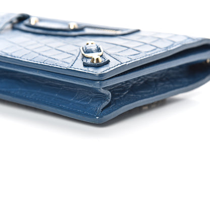Balenciaga Calfskin Crocodile Embossed Classic Gold Hardware Wallet on Chain Bleu Marine 9 of 9