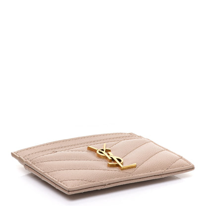 Saint Laurent Grain De Poudre Matelasse Chevron Monogram Credit Card Case Dark Beige 4 of 8