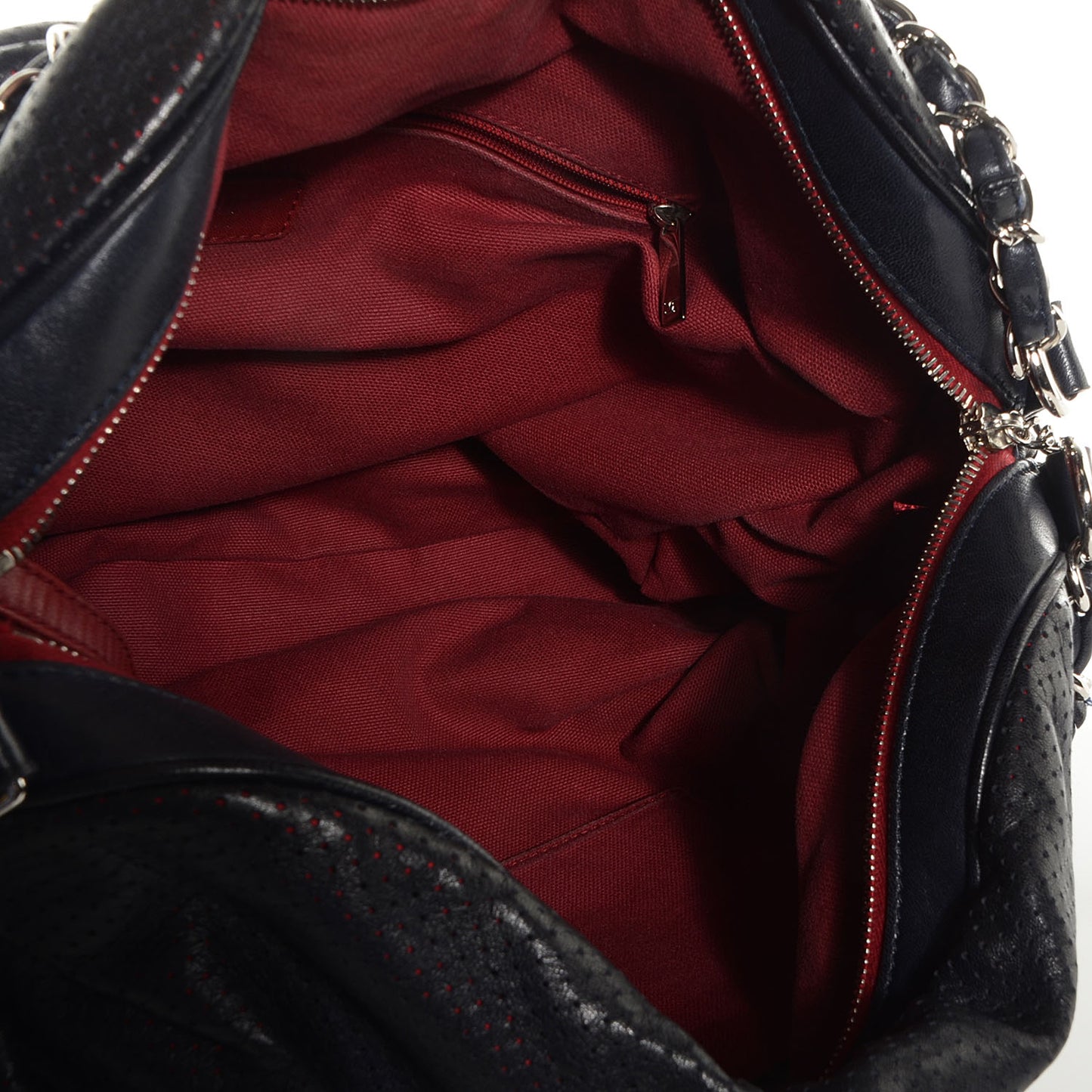 Perforated Lambskin Baseball Spirit Ligne Bag Navy