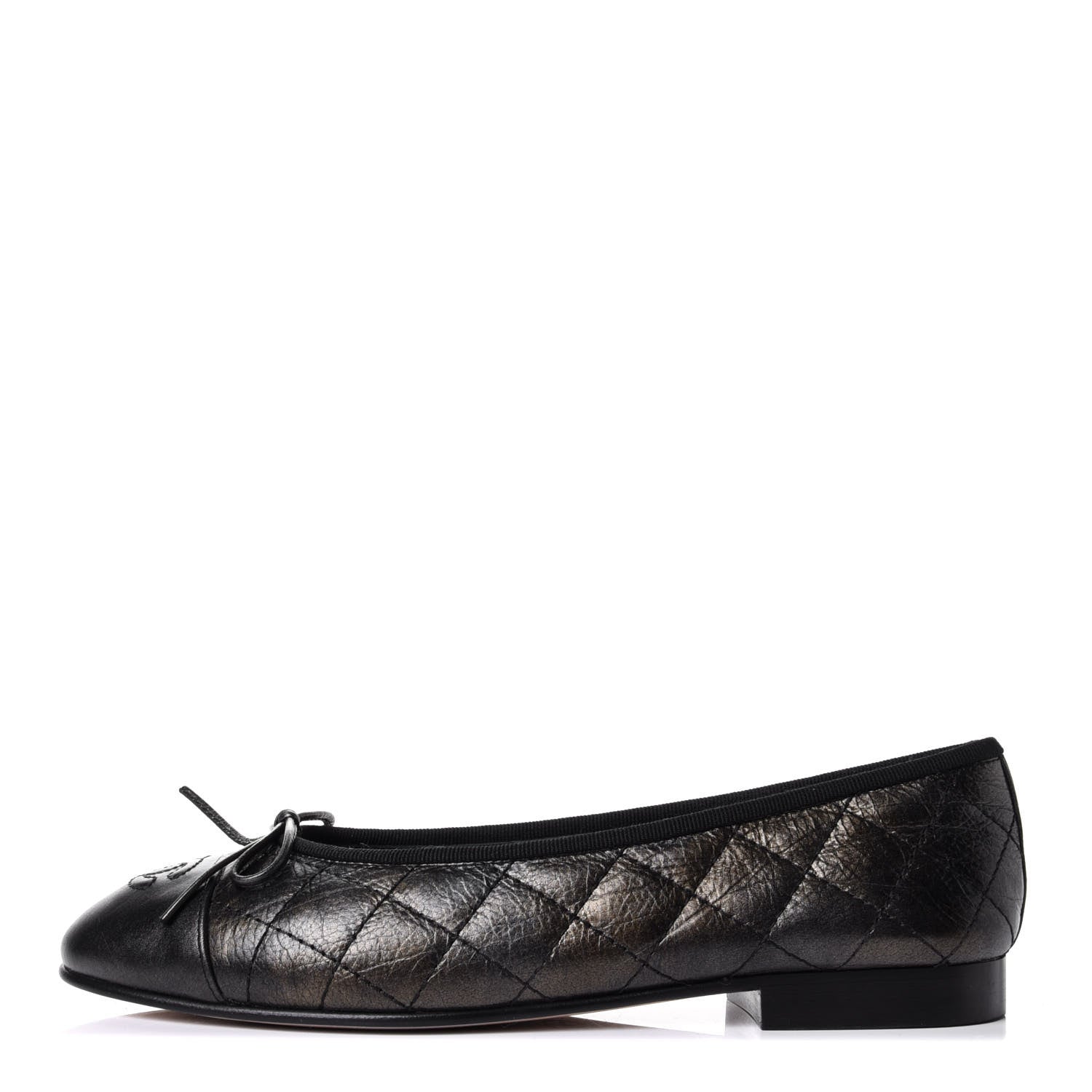Chanel Metallic Aged Calfskin Quilted CC Cap Toe Ballerina Flats 36.5 Dark Silver 1 of 6