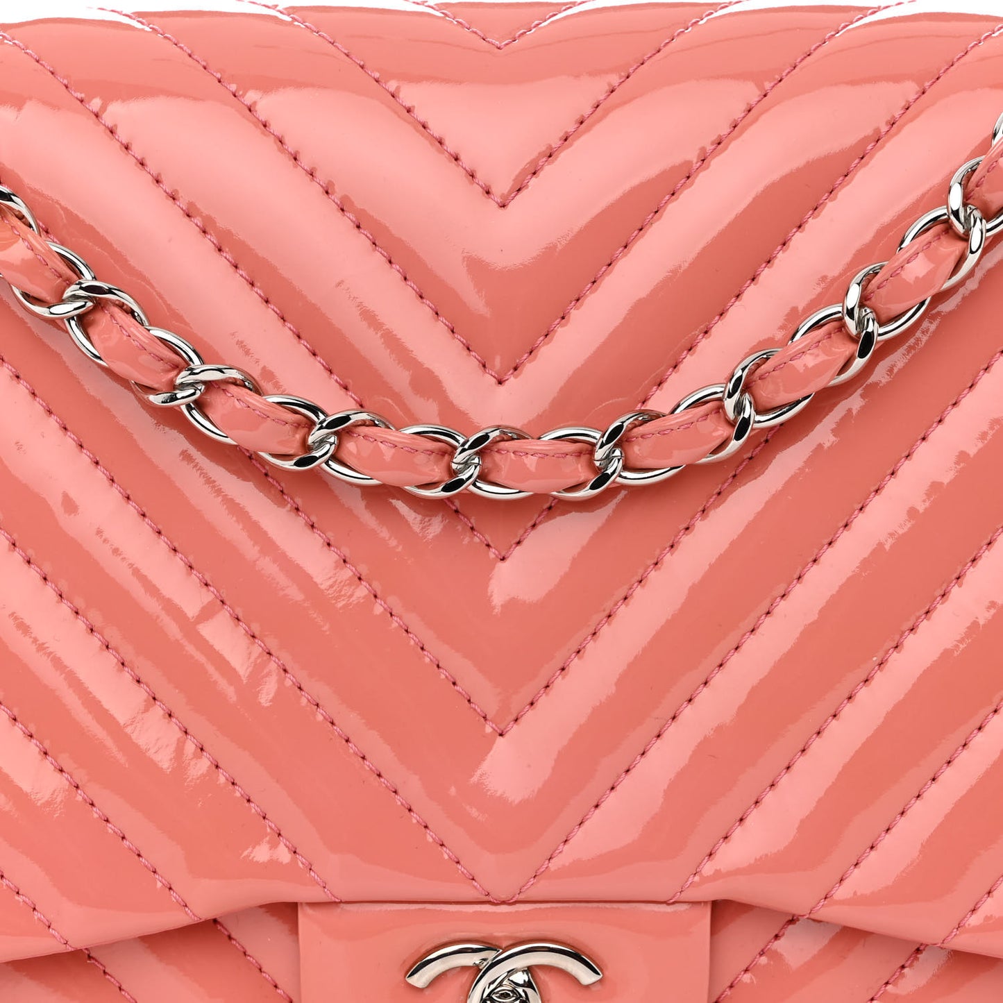 Patent Chevron Quilted Jumbo Double Flap Light Pink