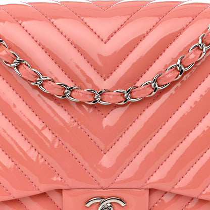 Chanel Patent Chevron Quilted Jumbo Double Flap Light Pink 8 of 11