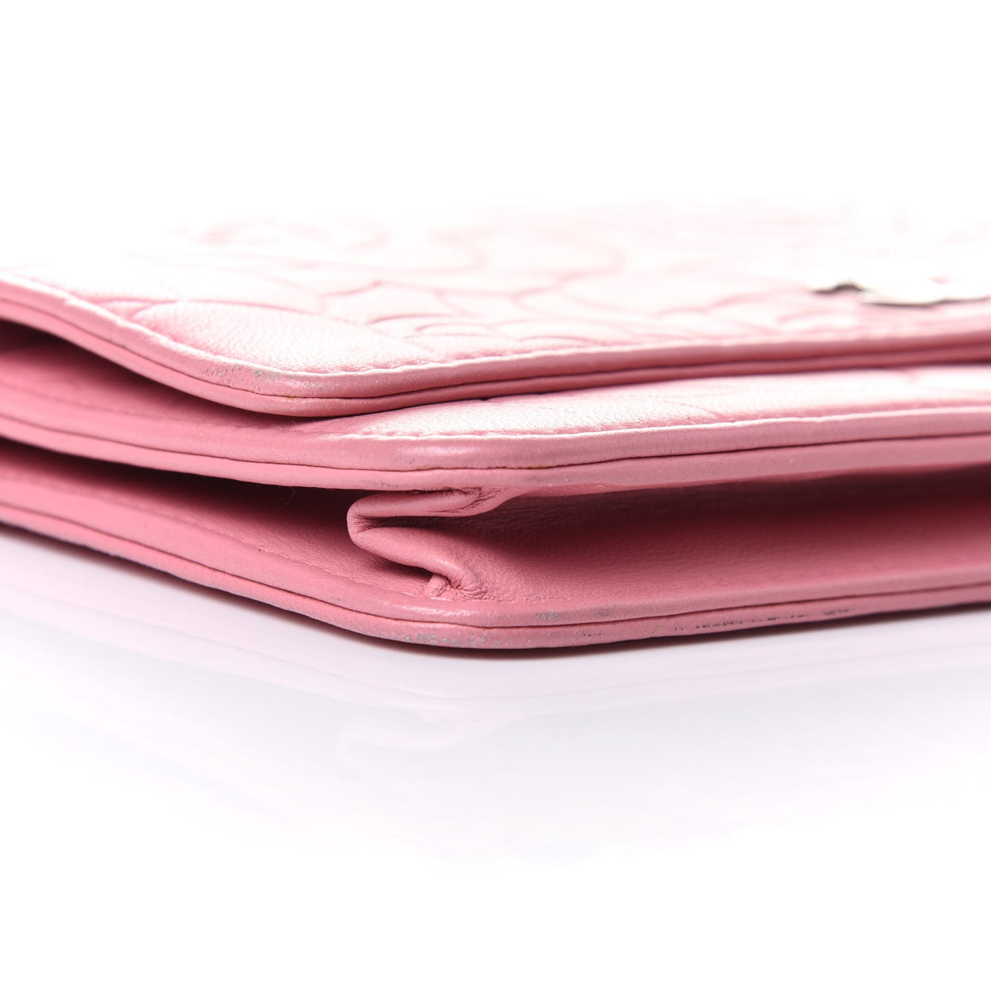 Lambskin Camellia Embossed Wallet On Chain WOC Pink