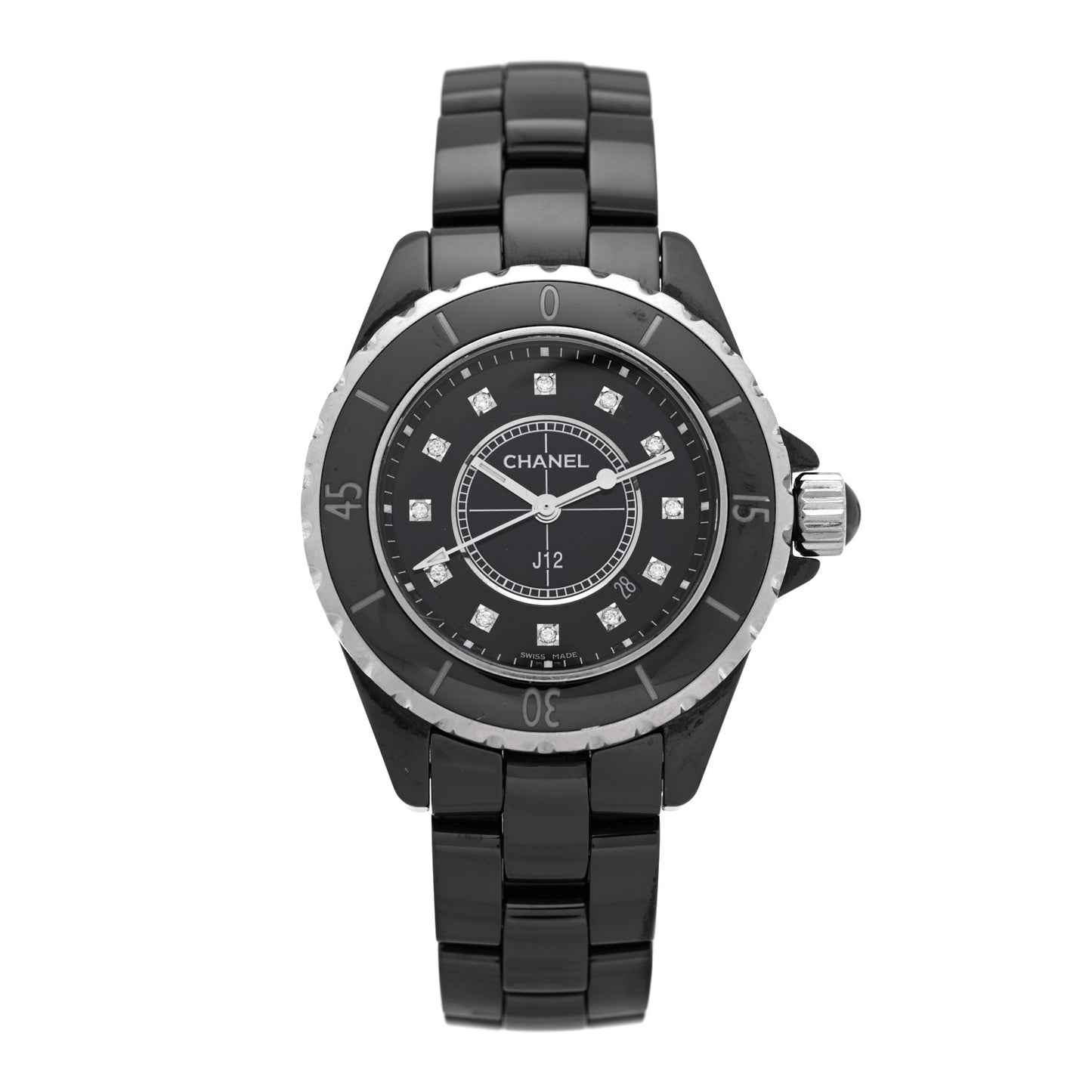 Stainless Steel Ceramic Diamond 33mm J12 Quartz Watch Black