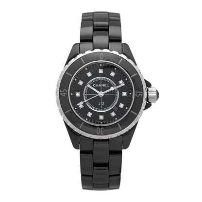Chanel Stainless Steel Ceramic Diamond 33mm J12 Quartz Watch Black 1 of 5