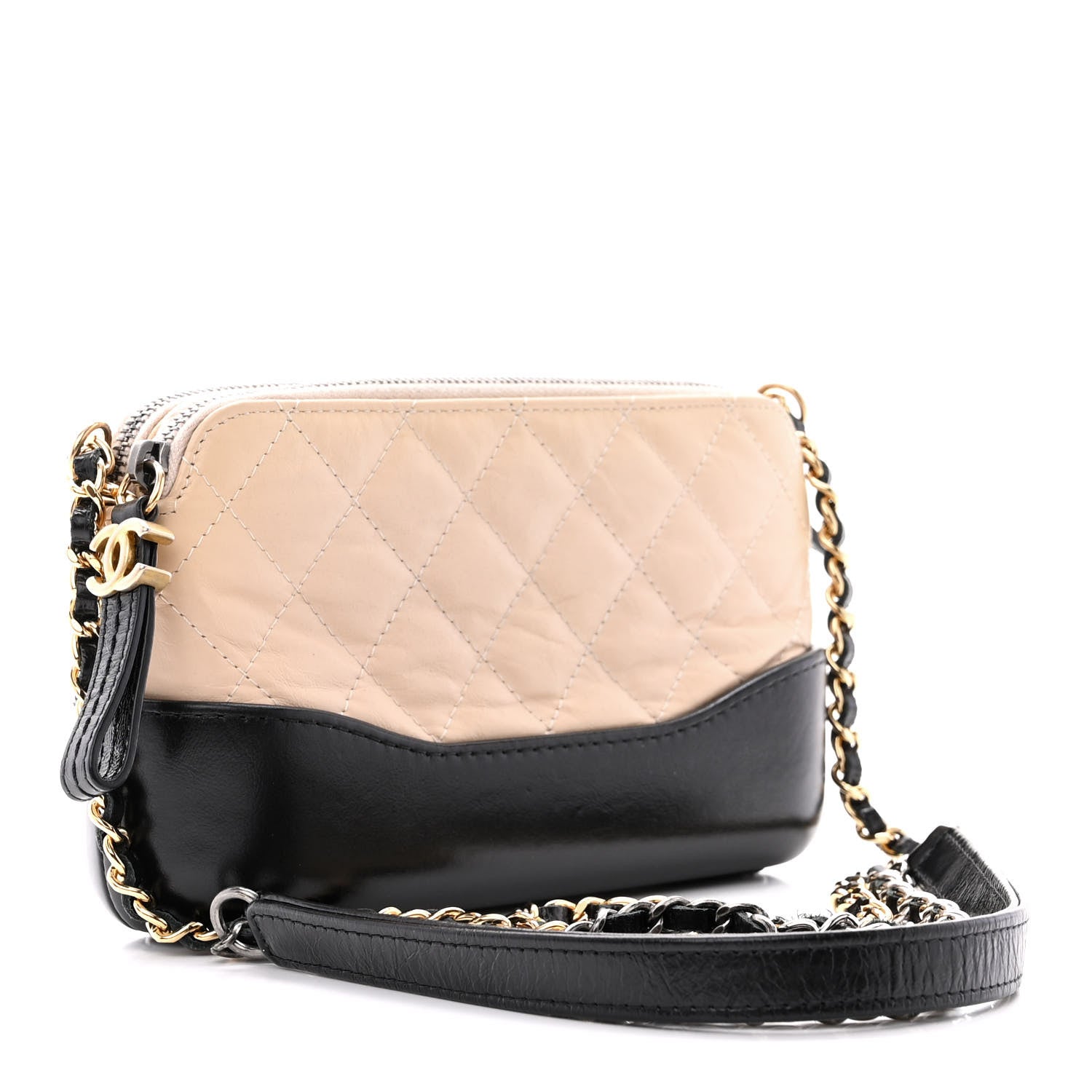 Chanel Aged Calfskin Quilted Small Gabrielle Clutch With Chain Beige Black 3 of 17