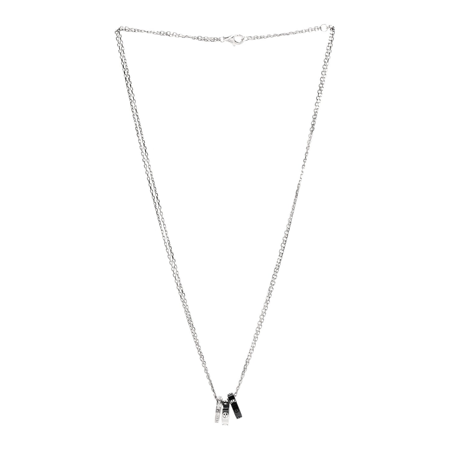 18K White Gold Ceramic Diamond Three Ring LOVE Necklace