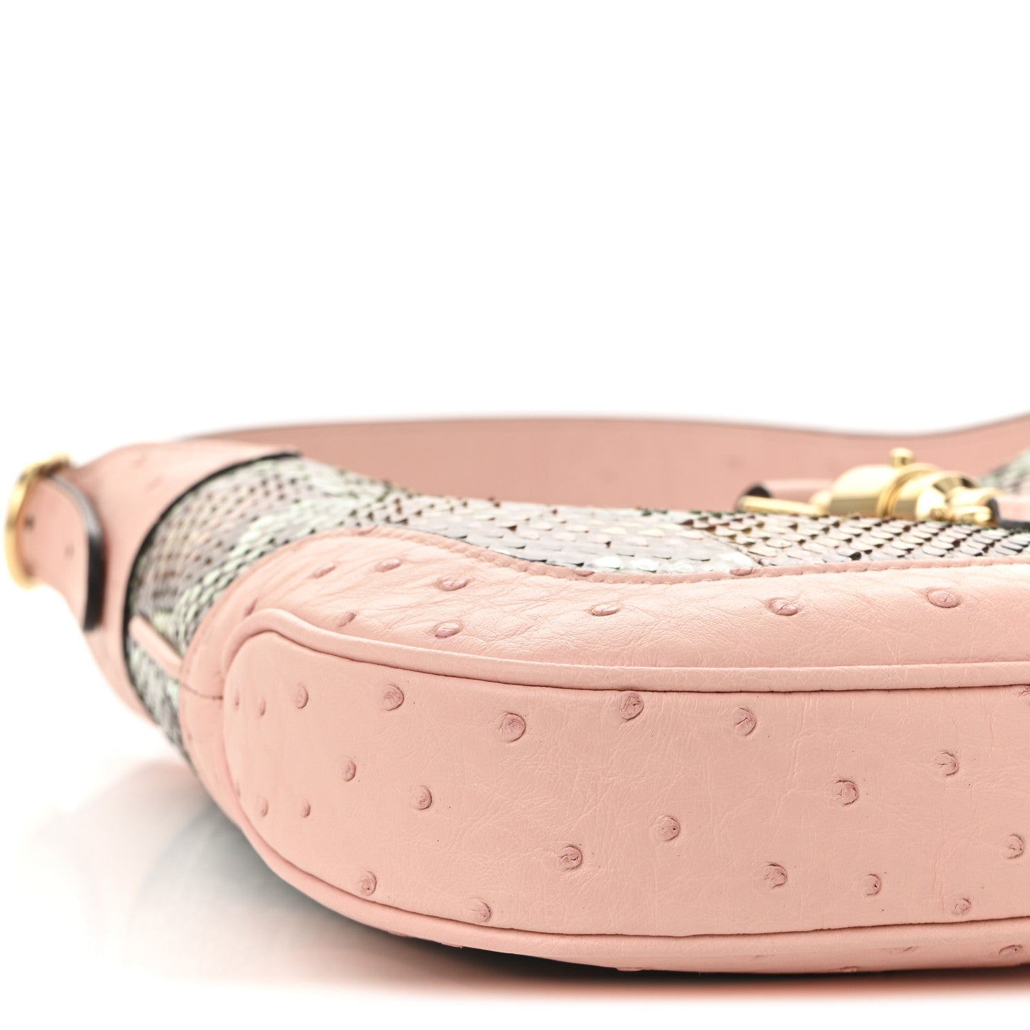 Gucci Snakeskin Ostrich Calfskin Small Jackie 1961 Hobo Pink Multicolor 9 of 11