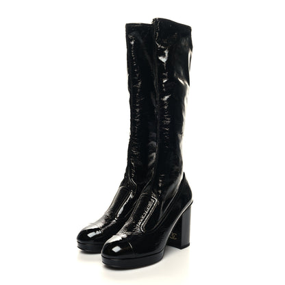 Chanel Crumpled Patent High Boots 39 Black 3 of 8