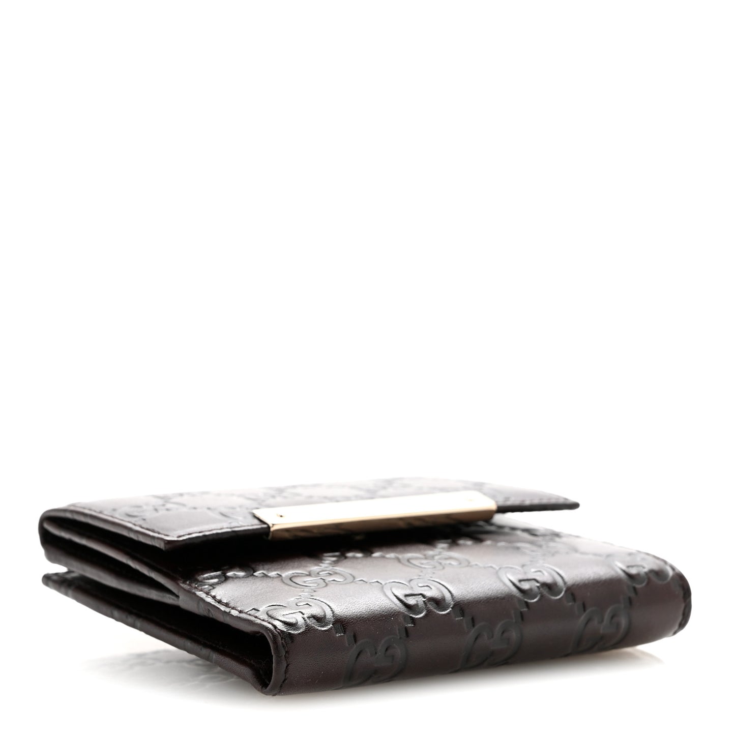 Guccissima Metal Bar French Flap Wallet Dark Chocolate