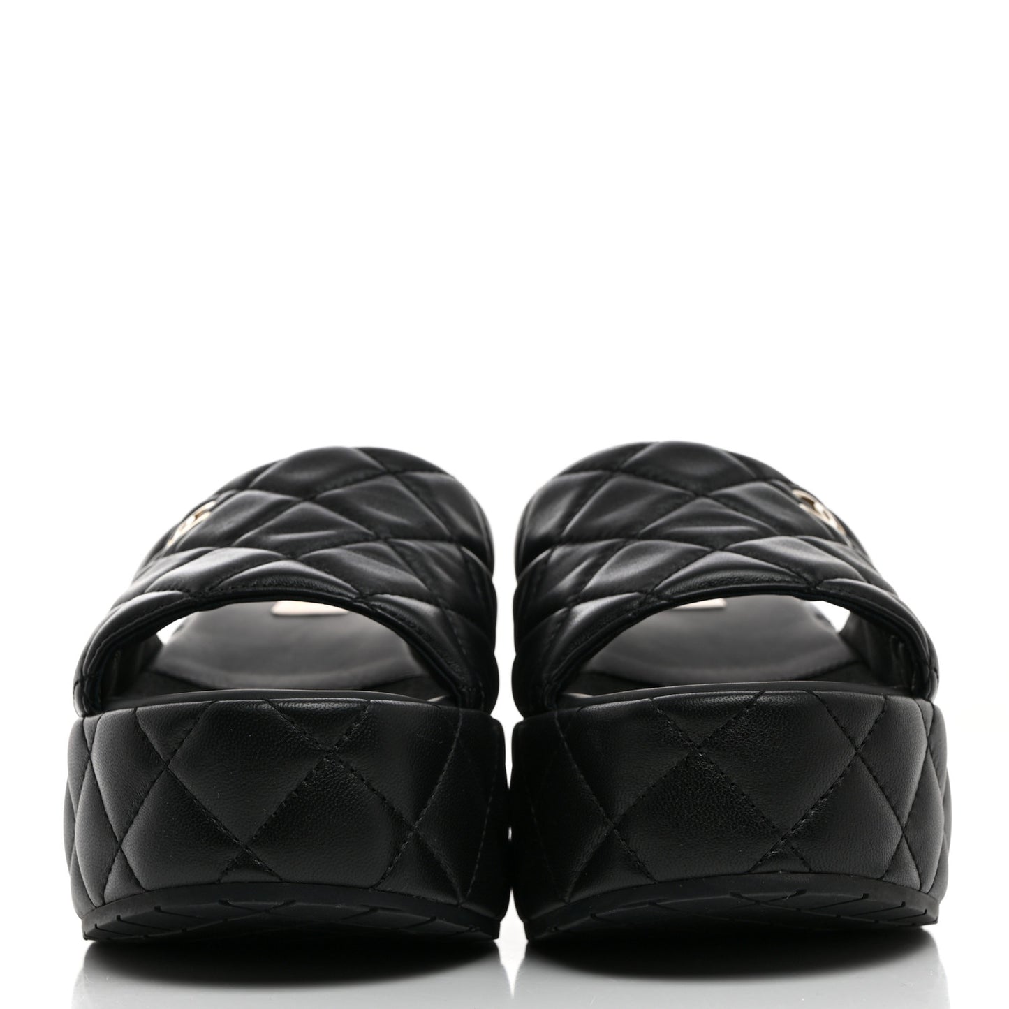 Lambskin Quilted CC Mules Wedge Sandals 39 Black