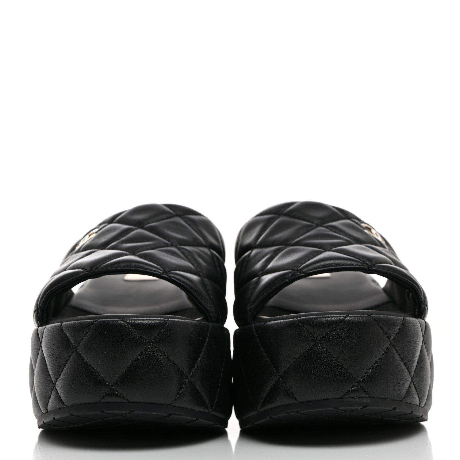 Chanel Lambskin Quilted CC Mules Wedge Sandals 39 Black 2 of 9