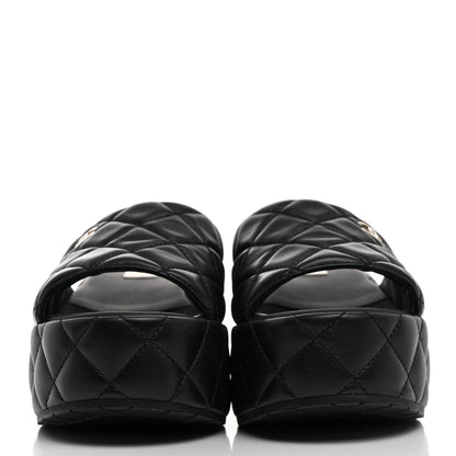 Chanel Lambskin Quilted CC Mules Wedge Sandals 39 Black 2 of 9