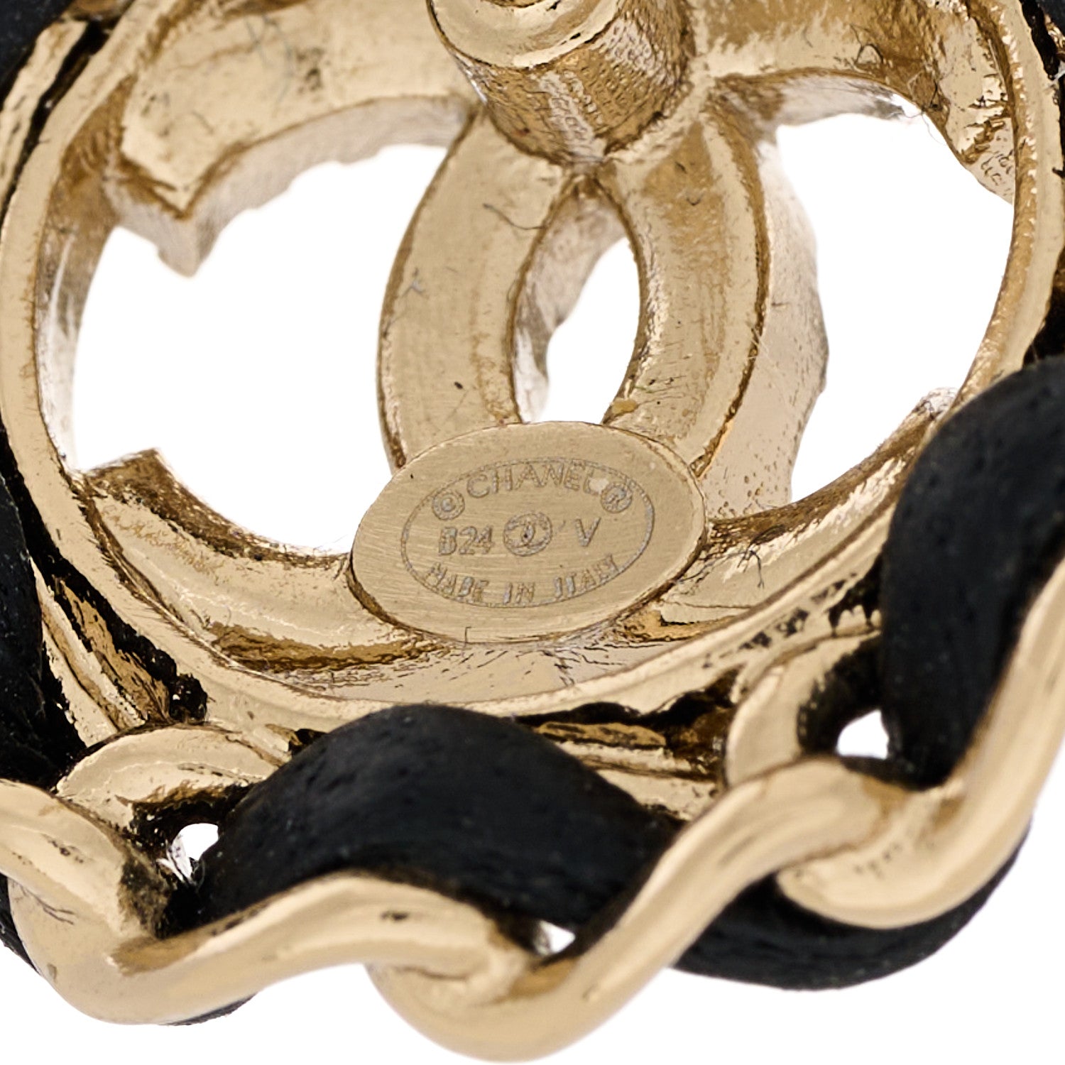 Chanel Crystal Lambskin Chain CC Stud Earrings Black Gold 4 of 5