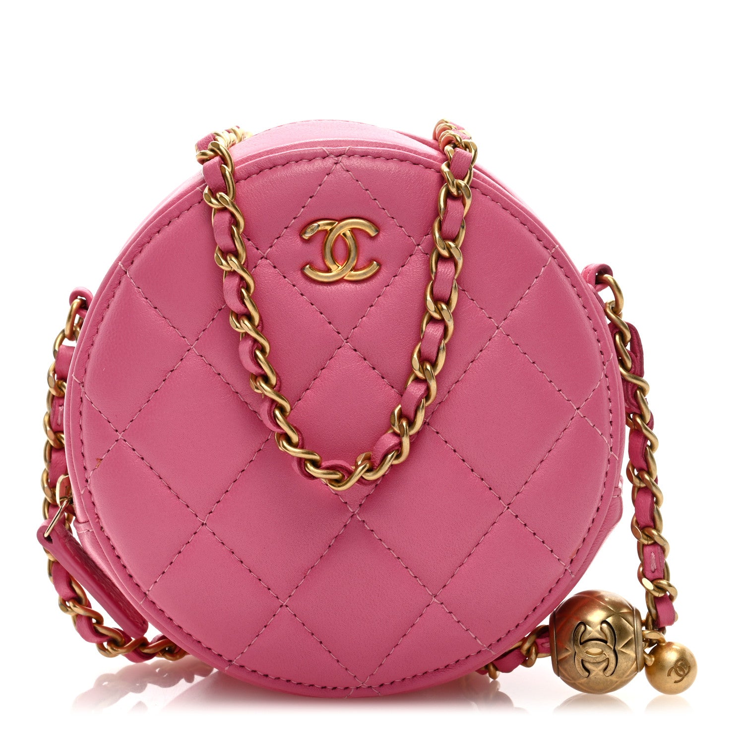Chanel Lambskin Quilted Round Pearl Crush Clutch With Chain Pink 1 of 8