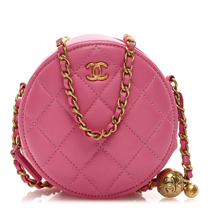 Chanel Lambskin Quilted Round Pearl Crush Clutch With Chain Pink 1 of 8