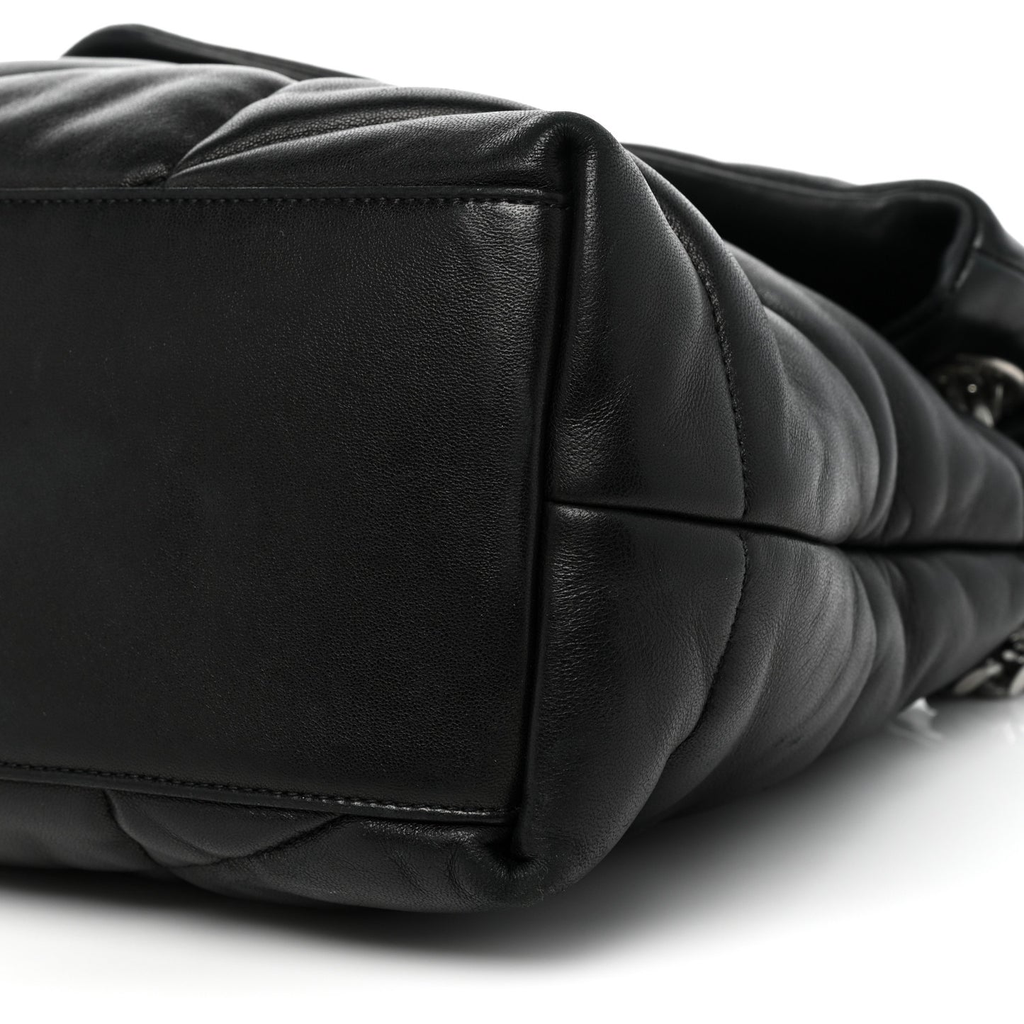 Lambskin Quilted Medium Loulou Puffer Monogram Chain Satchel Black