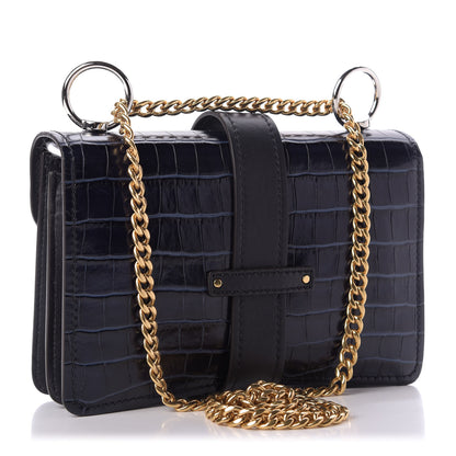 Chloe Calfskin Crocodile Embossed Aby Chain Shoulder Bag Full Blue 3 of 9