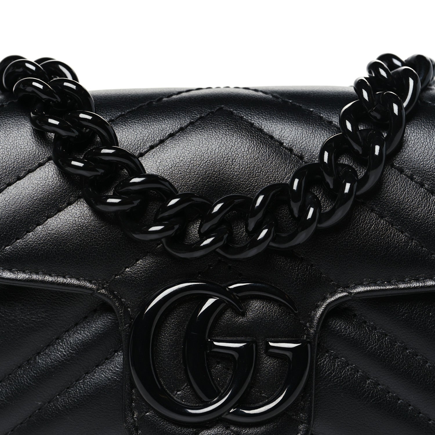 Gucci Calfskin Matelasse Monochrome GG Marmont Chain Belt Bag Black 8 of 10