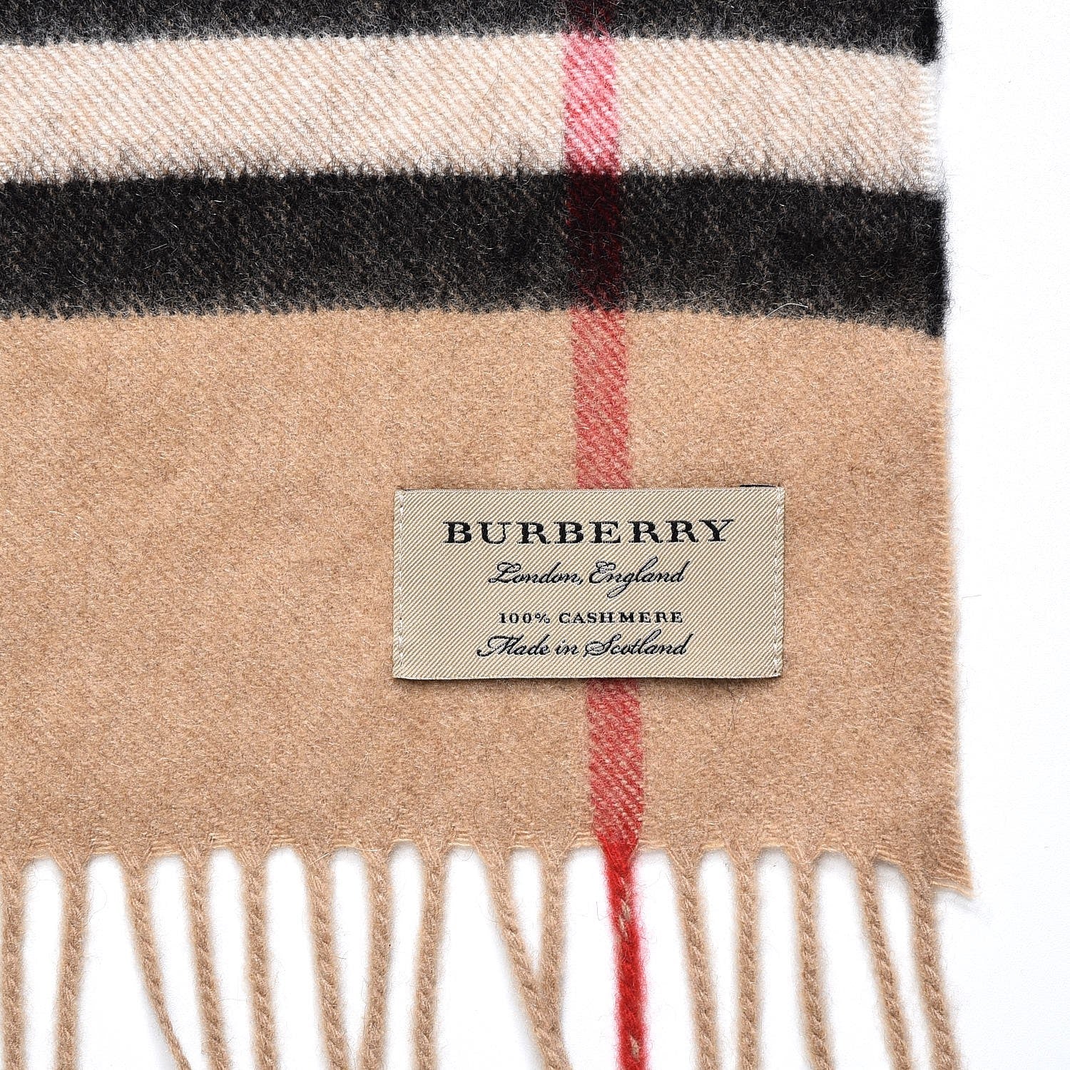 Burberry Cashmere Giant Check Fringe Scarf Camel 4 of 5