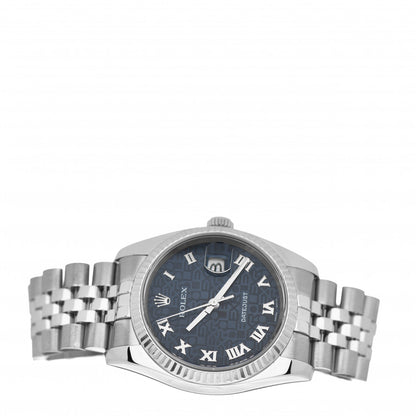Rolex Stainless Steel 18K White Gold 36mm Oyster Perpetual Datejust Watch Blue Jubilee 116234 2 of 4
