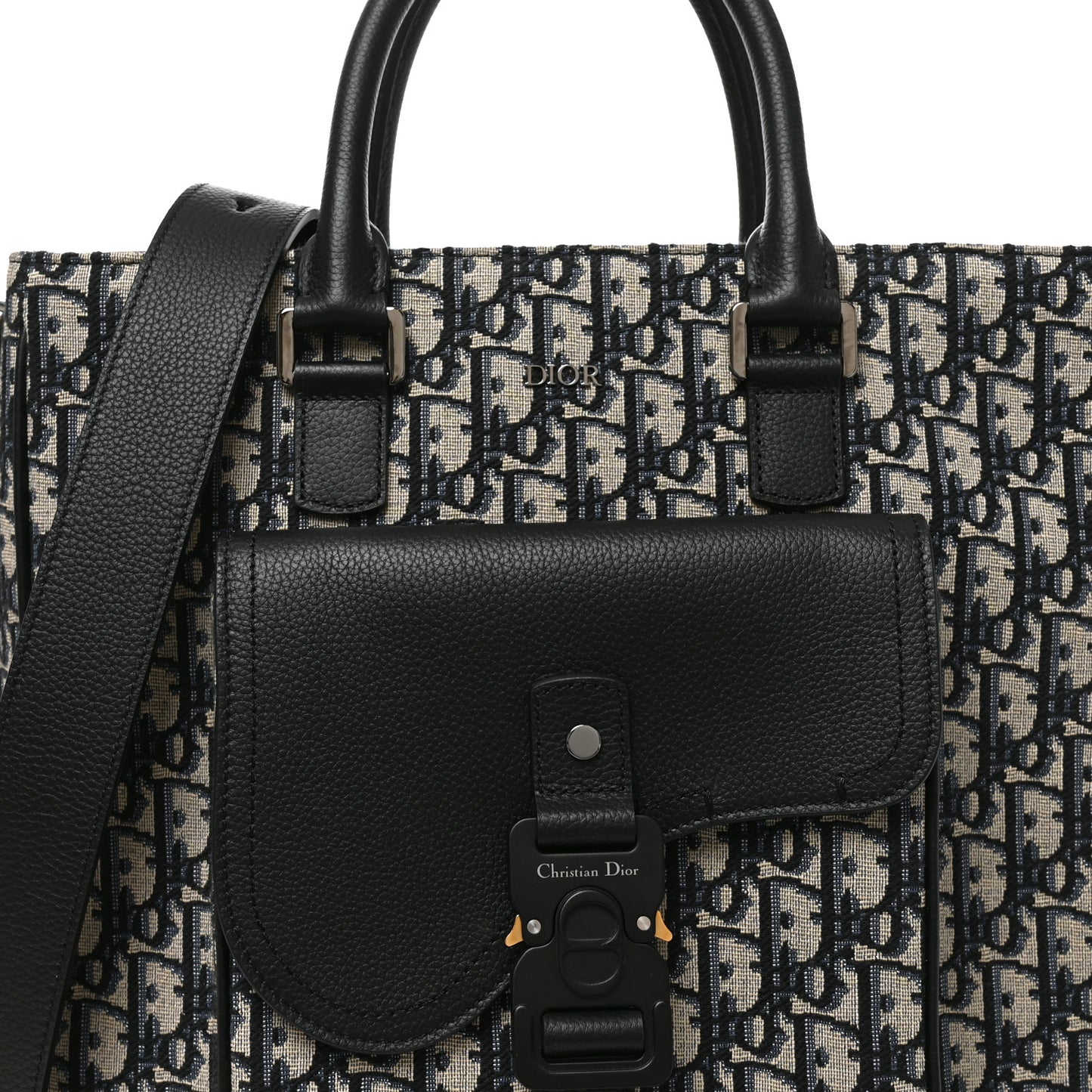 Oblique Saddle Tote Beige Black